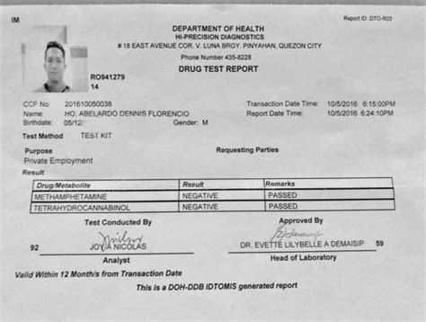 validity of drug test result philippines